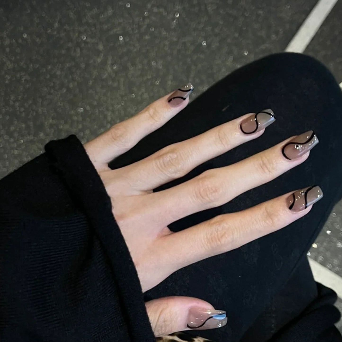 24Pcs Ballet French Coffin False Nails With Flowers Diamonds Designs Press On Fake Nails Detachable Acrylic Manicure Tips humolife