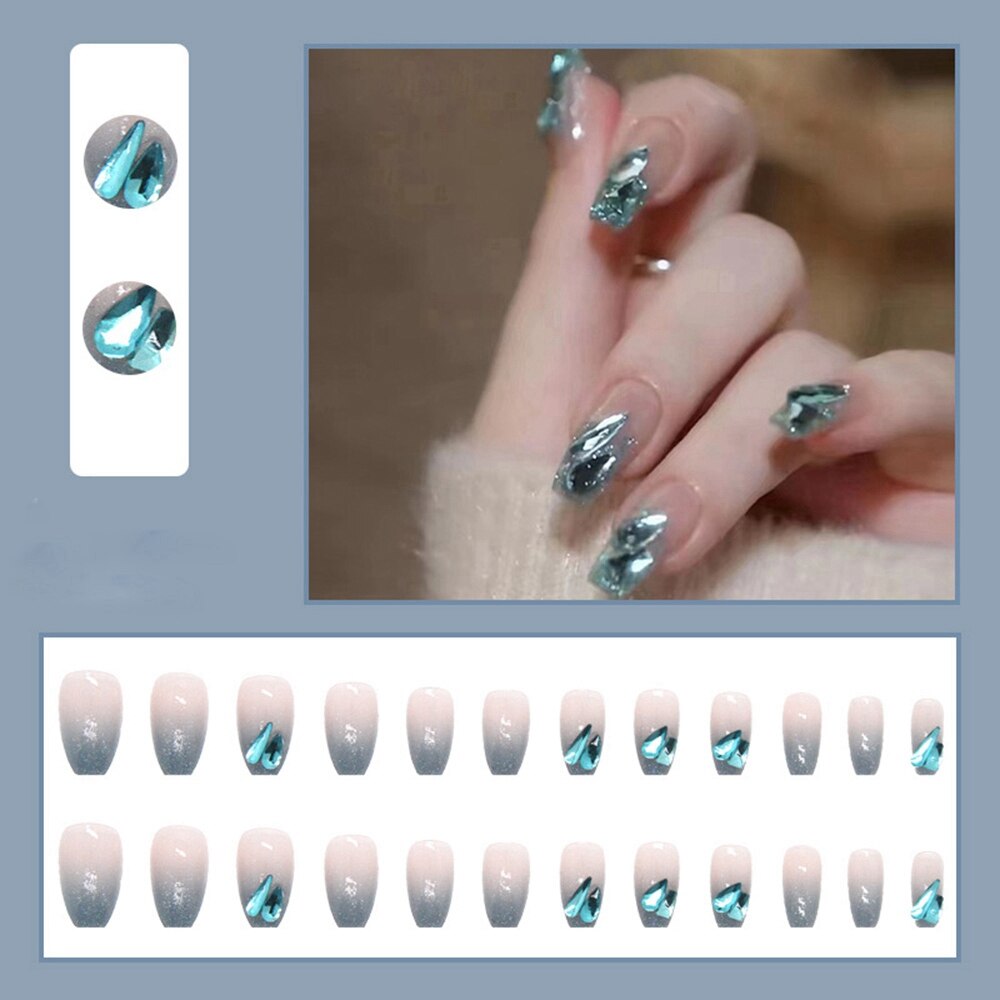 Long Coffin False Nails Aurora Butterfly with designs French Ballerina fake Nails wearable nail stickers Full Cover Nail Tips humolife