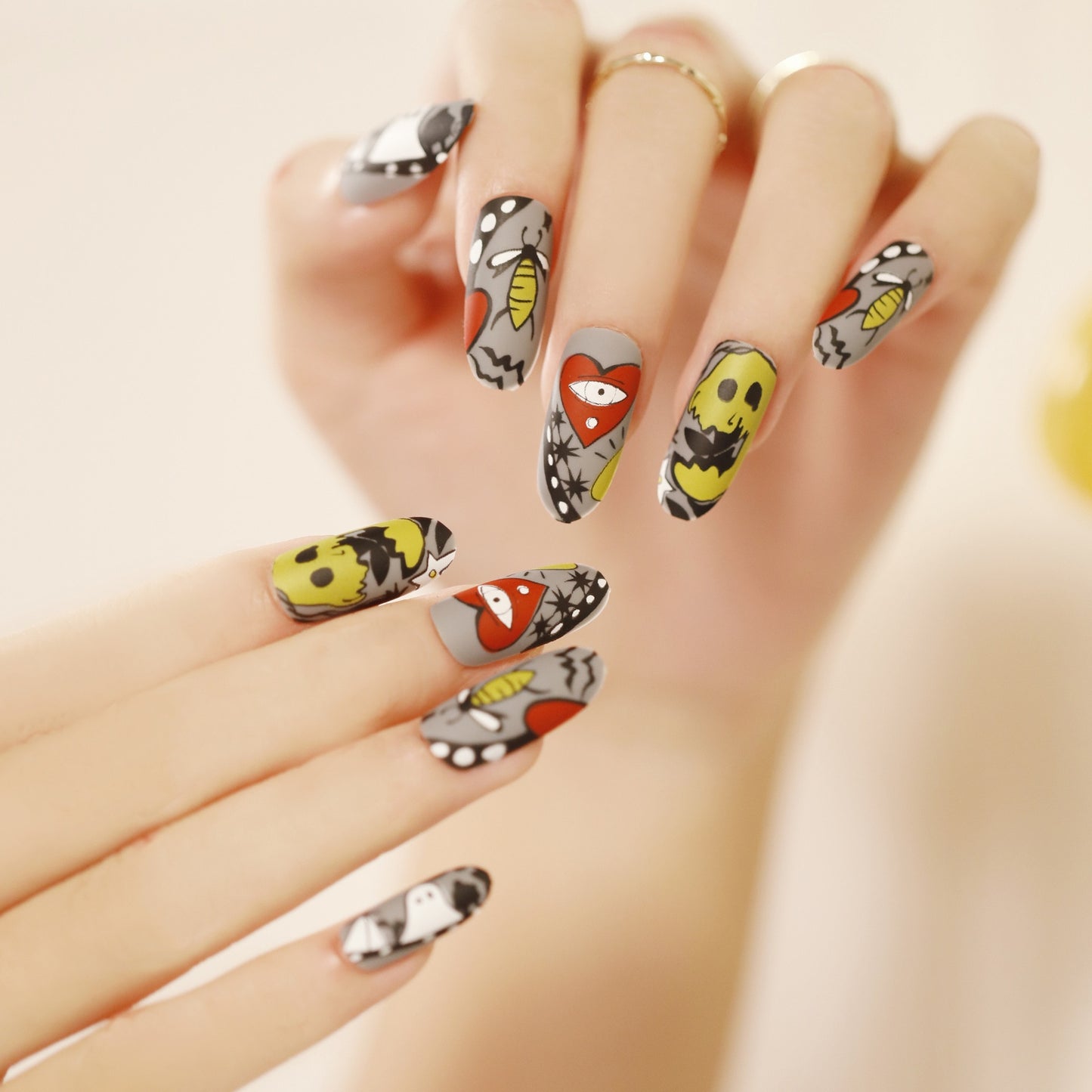 24Pcs Halloween False Nails Wearable French Long Fake Nails Coffin Ballet Press on Nail Black Pumpkin Patch Design Manicure Tips humolife