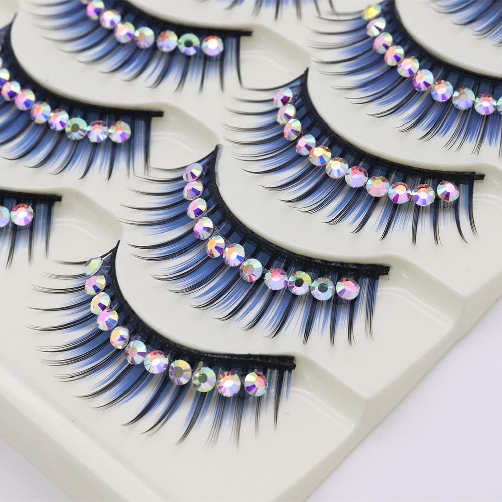 1/5Pairs Soft Mink False Eyelashes Natural 3D Fake Eye Lashes with Shiny Rhinestones Makeup Party Colored Extension Eyelashes humolife