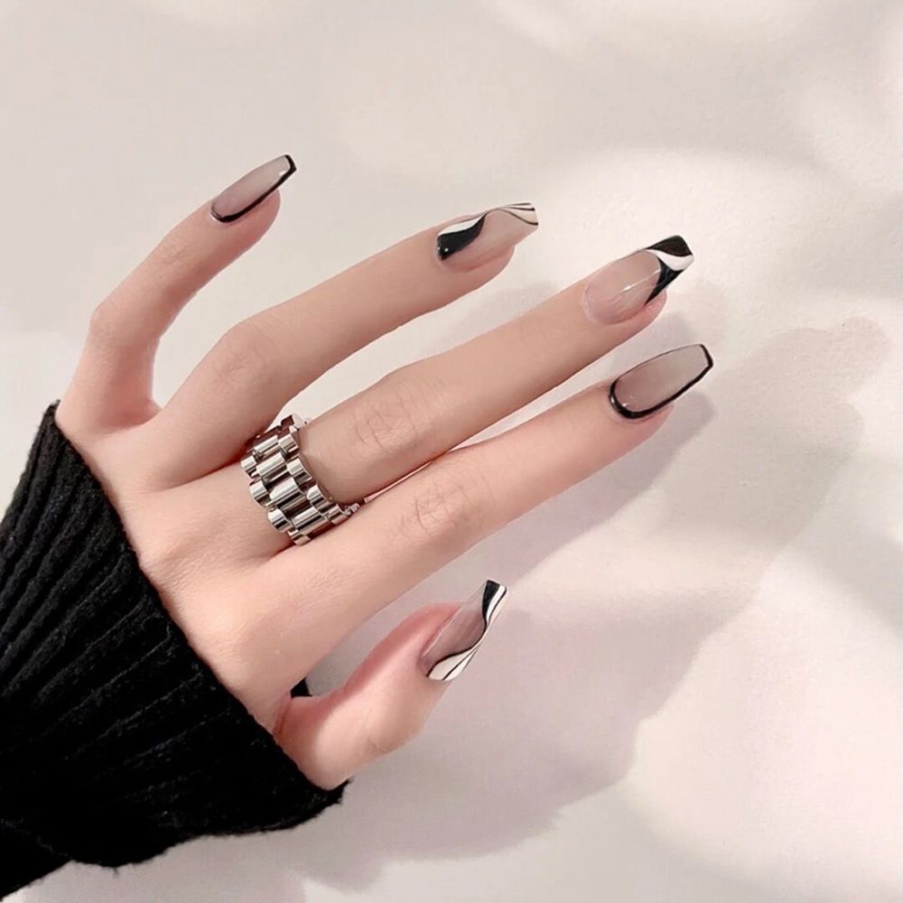 24Pcs Ballet French Coffin False Nails With Flowers Diamonds Designs Press On Fake Nails Detachable Acrylic Manicure Tips humolife