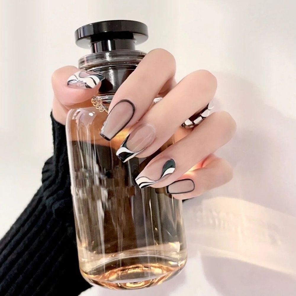 24Pcs Ballet French Coffin False Nails With Flowers Diamonds Designs Press On Fake Nails Detachable Acrylic Manicure Tips humolife