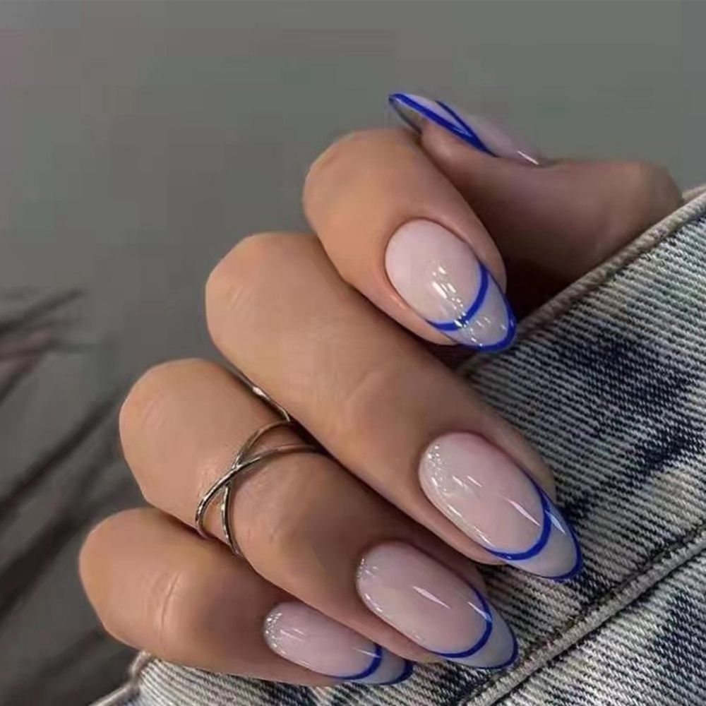 Press on nails Colorful Stripes Almond False Nails nail supplies for professionals Removable Fake Nails for French Ballet Nail humolife