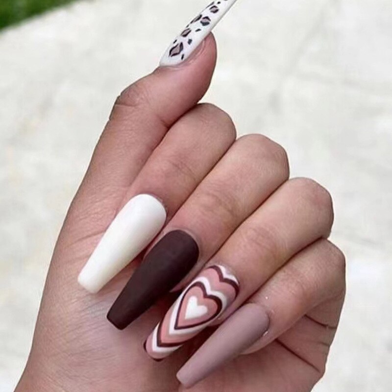 24pcs Press On Tips Nails Long Coffin False Nails Black Deep V Shape With Rhinestones Leopard Full Cover Fake Nails Nail Tips humolife