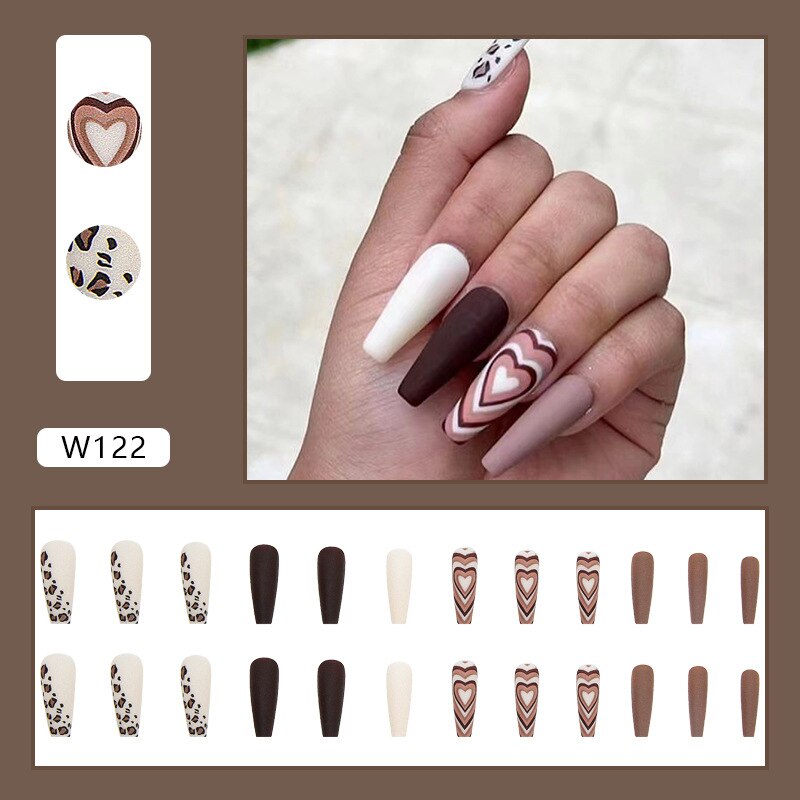 24pcs Press On Tips Nails Long Coffin False Nails Black Deep V Shape With Rhinestones Leopard Full Cover Fake Nails Nail Tips humolife