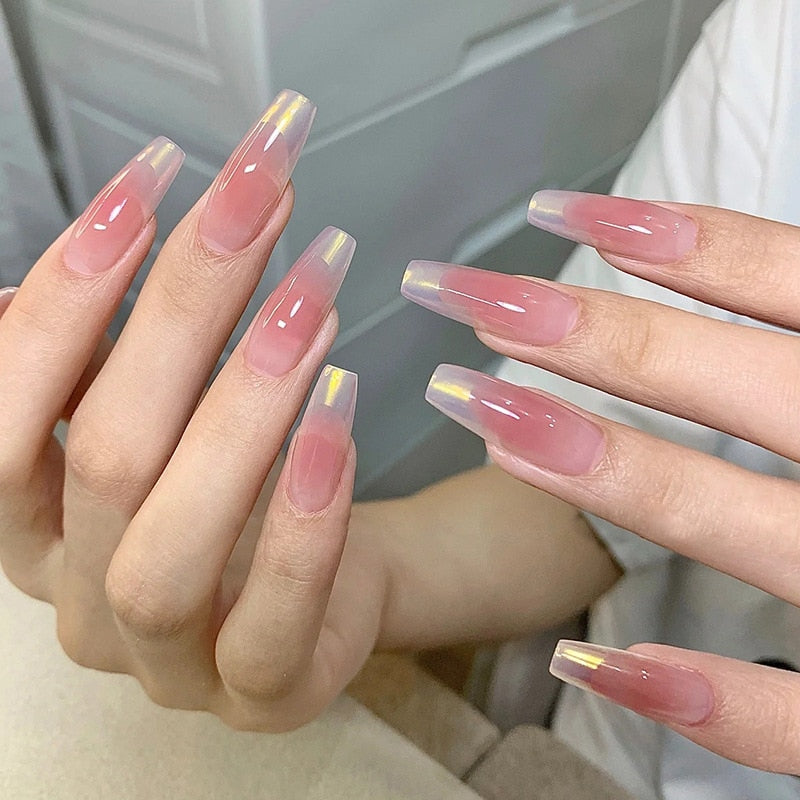 24pcs Long Coffin False Nails With Glue Wearable Ballerina Fake Nails With Design Rhinestone Full Cover Nail Tips Press On Nails humolife