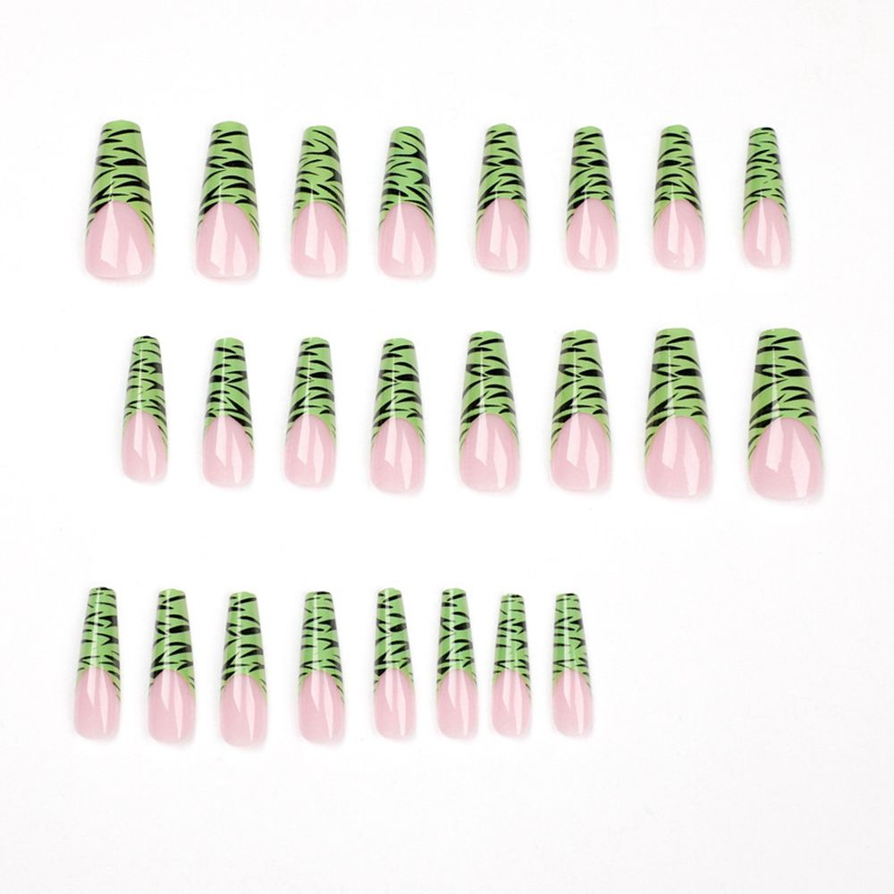 Black And Green Wave Line False Nails French Ballerina Long Coffin Fake Nails Press On Nail Tips nail supplies for professionals humolife
