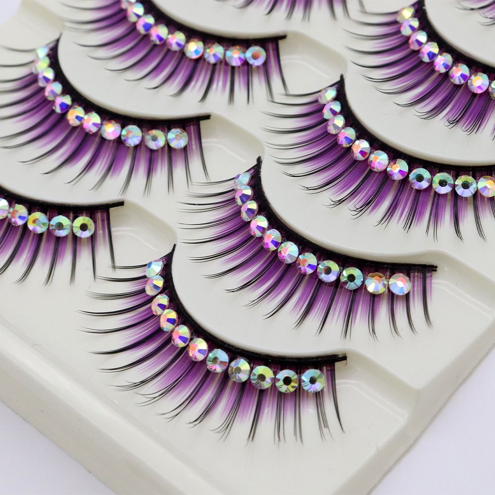 1/5Pairs Soft Mink False Eyelashes Natural 3D Fake Eye Lashes with Shiny Rhinestones Makeup Party Colored Extension Eyelashes humolife