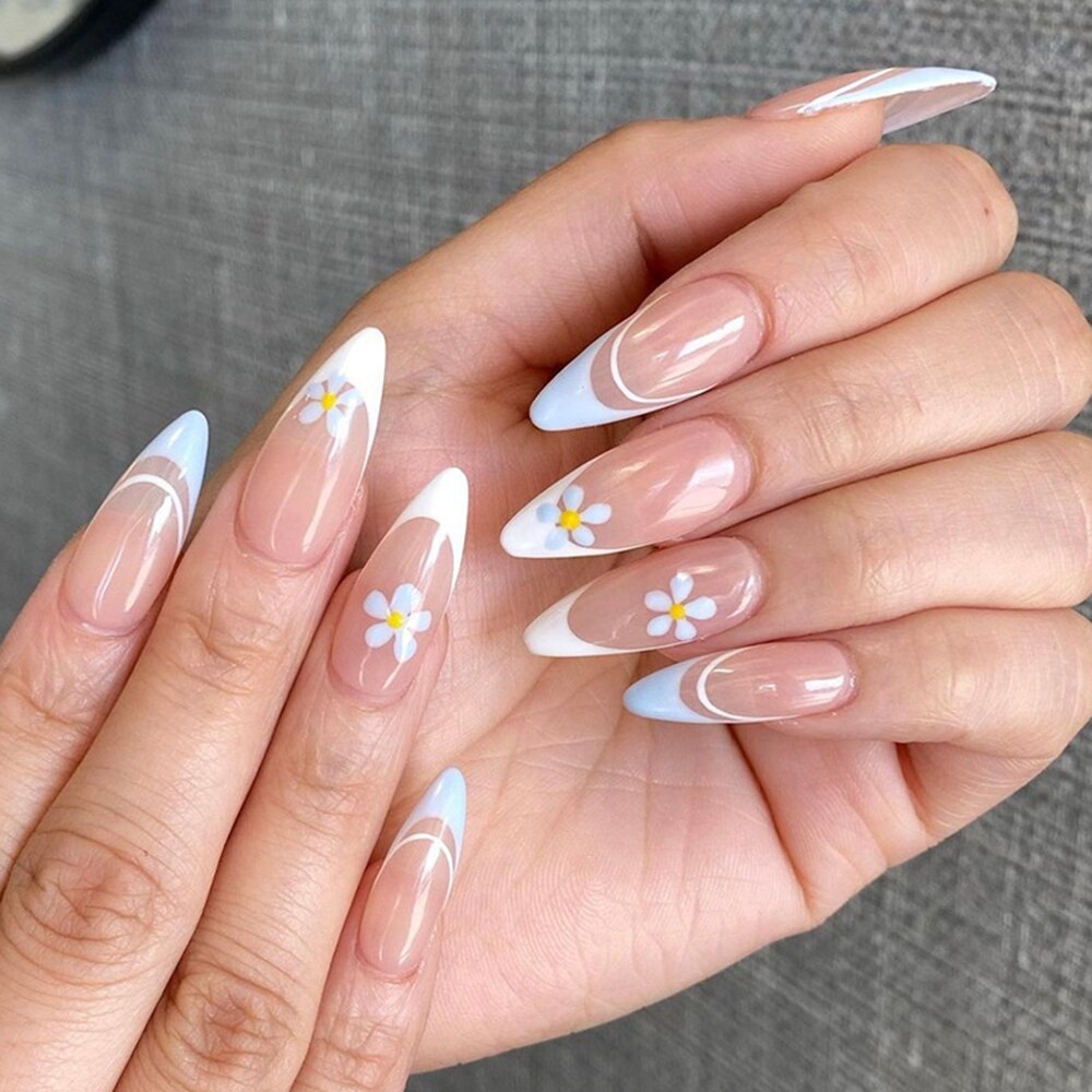 Press on nails Colorful Stripes Almond False Nails nail supplies for professionals Removable Fake Nails for French Ballet Nail humolife