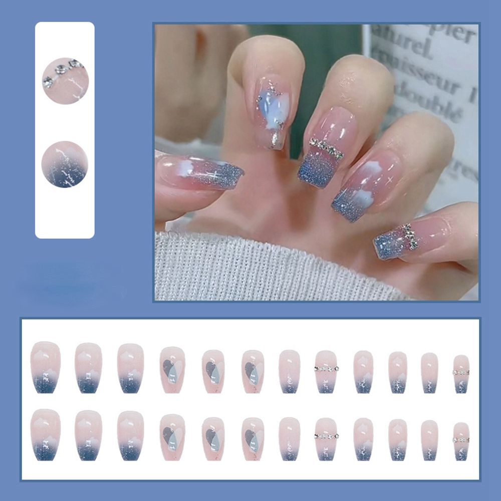 Long Coffin False Nails Aurora Butterfly with designs French Ballerina fake Nails wearable nail stickers Full Cover Nail Tips humolife