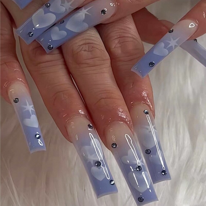 24 Pcs/Box Fake Nails Set Black White Design With Crown Extra Long Ballet Removable Nail Tips Full Cover Acrylic Coffin Nails humolife