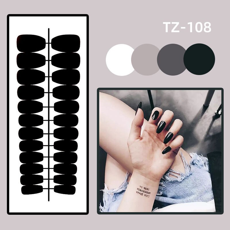 24Pcs Full Cover False Nails Black French Butterfly Design Press on Nails with Rhinestones Ballet Fake Nails Wearable Nail Tips humolife