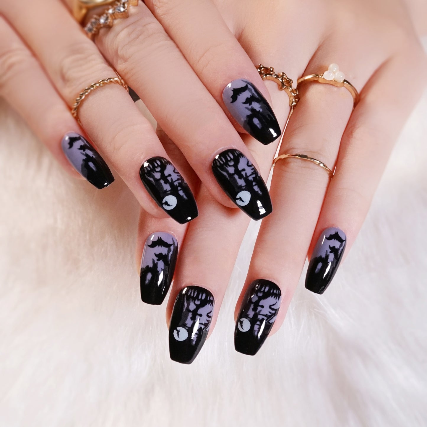 24Pcs Halloween False Nails Wearable French Long Fake Nails Coffin Ballet Press on Nail Black Pumpkin Patch Design Manicure Tips humolife