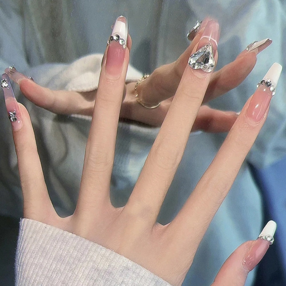 Long Coffin False Nails Aurora Butterfly with designs French Ballerina fake Nails wearable nail stickers Full Cover Nail Tips humolife