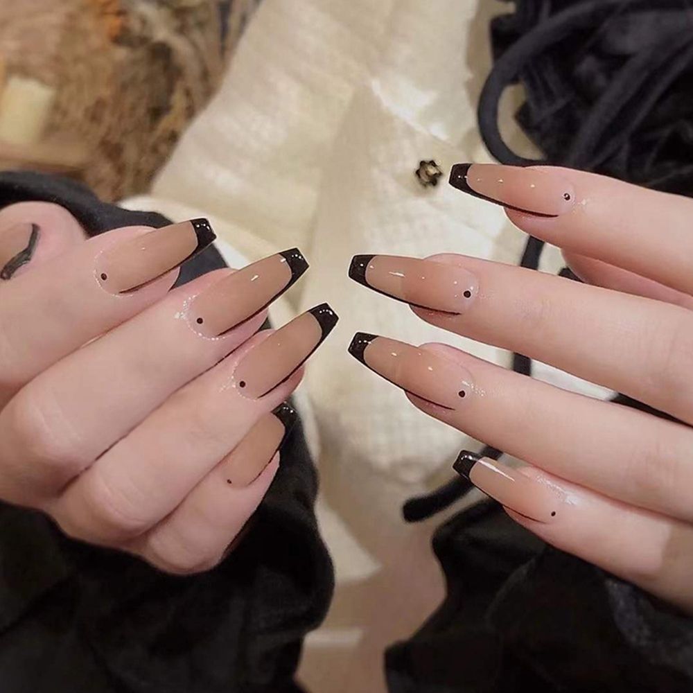 24Pcs Ballet French Coffin False Nails With Flowers Diamonds Designs Press On Fake Nails Detachable Acrylic Manicure Tips humolife