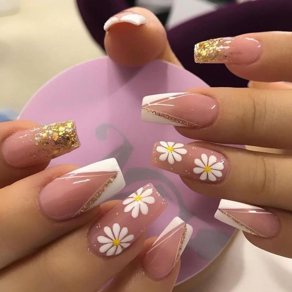 24pcs False Nail Full Cover Fake Nail Elegant Pink Gradient Glitter French Short Nails Coffin Short False Nail Press On Nails humolife