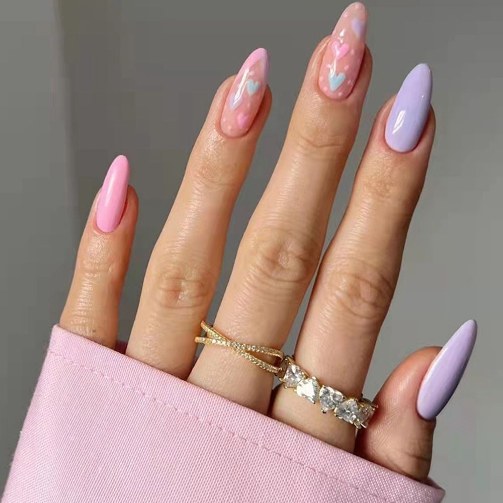 Press on nails Colorful Stripes Almond False Nails nail supplies for professionals Removable Fake Nails for French Ballet Nail humolife