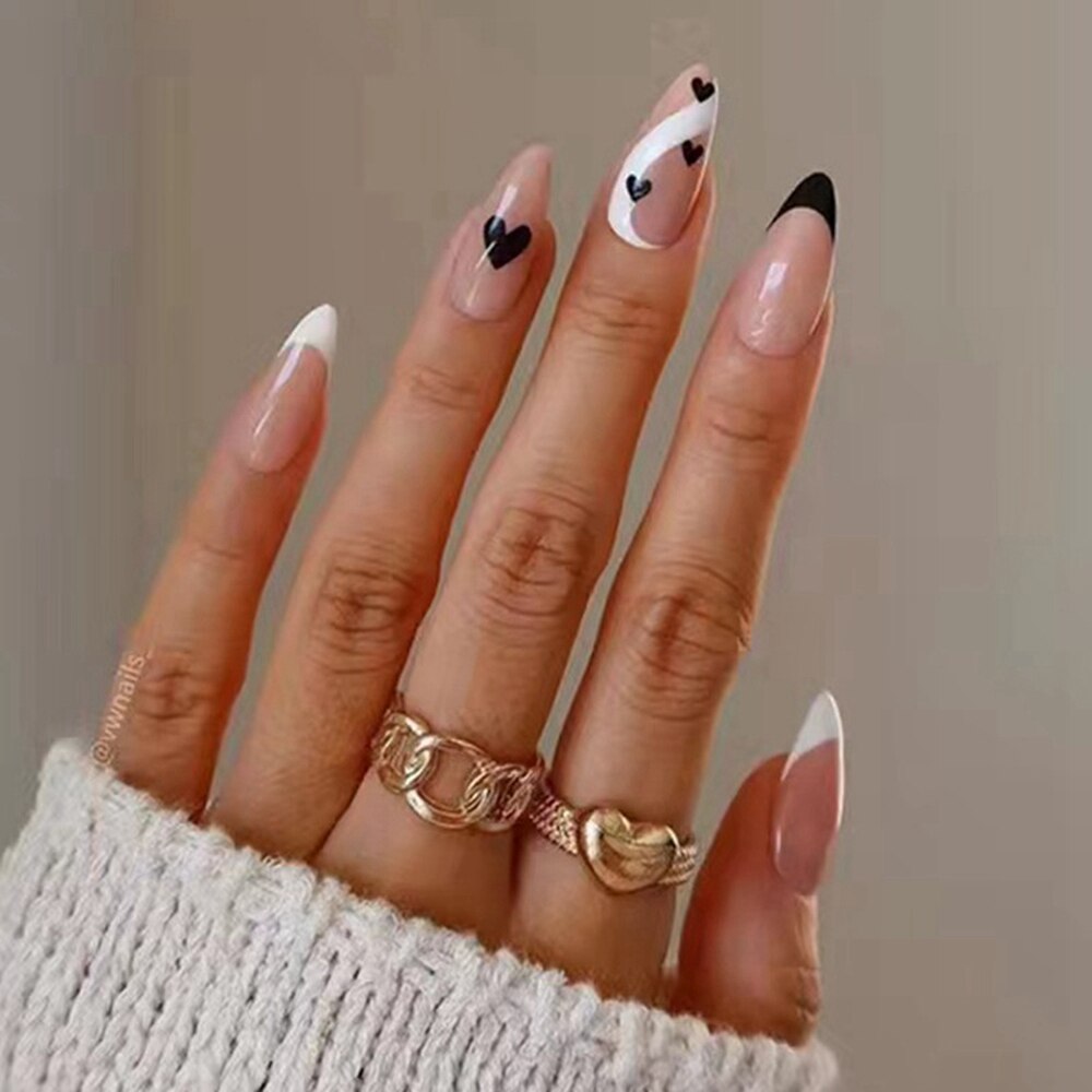Press on nails Colorful Stripes Almond False Nails nail supplies for professionals Removable Fake Nails for French Ballet Nail humolife
