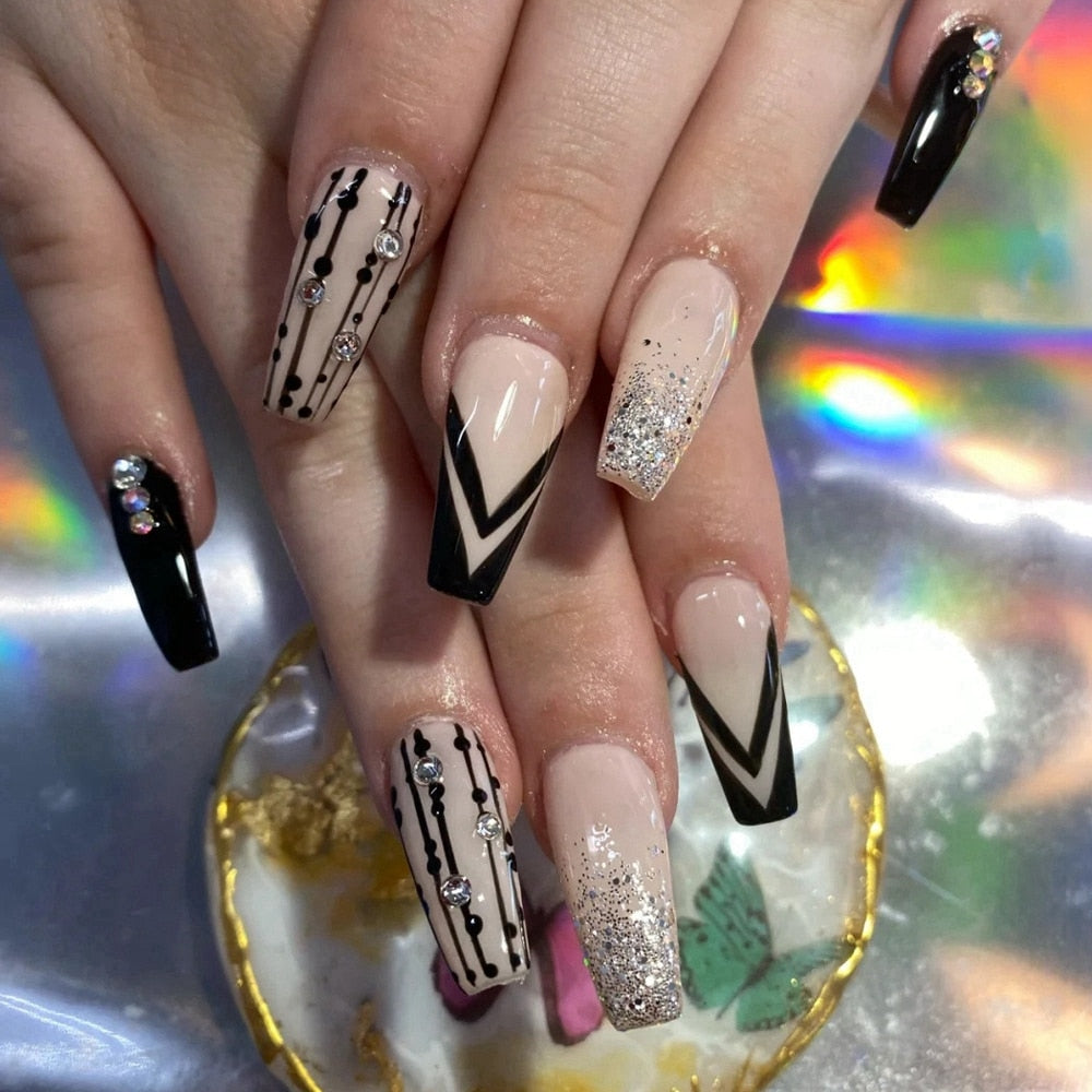 24pcs False Nail Full Cover Fake Nail Elegant Pink Gradient Glitter French Short Nails Coffin Short False Nail Press On Nails humolife