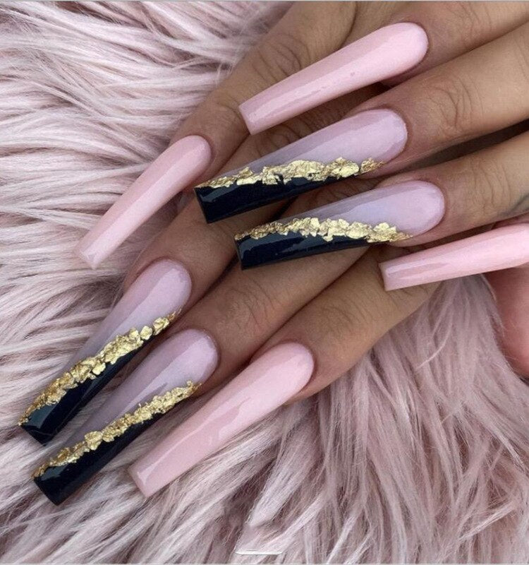 24pcs Long Coffin False Nails With Glue Wearable Ballerina Fake Nails With Design Rhinestone Full Cover Nail Tips Press On Nails humolife