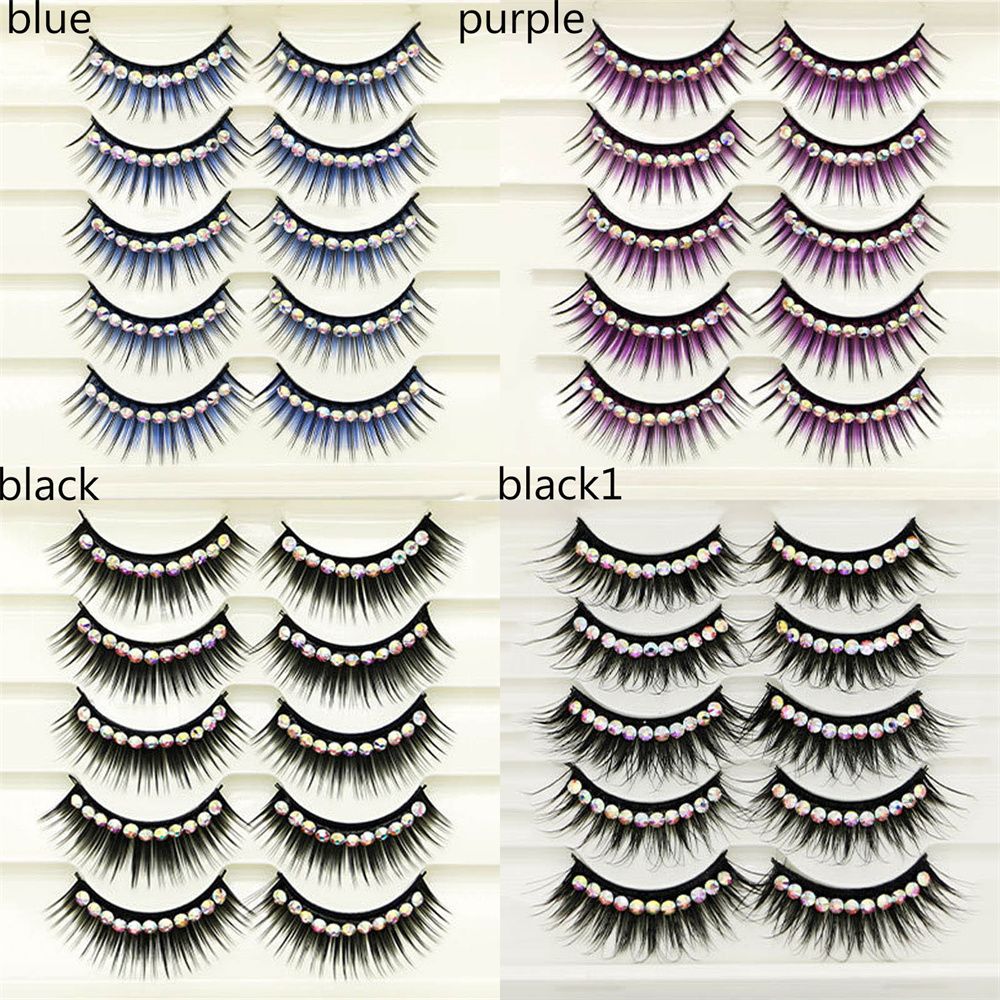 1/5Pairs Soft Mink False Eyelashes Natural 3D Fake Eye Lashes with Shiny Rhinestones Makeup Party Colored Extension Eyelashes humolife
