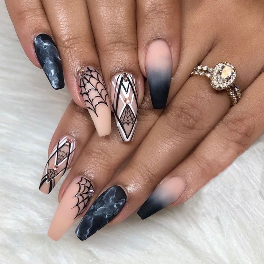 24Pcs Halloween False Nails Wearable French Long Fake Nails Coffin Ballet Press on Nail Black Pumpkin Patch Design Manicure Tips humolife