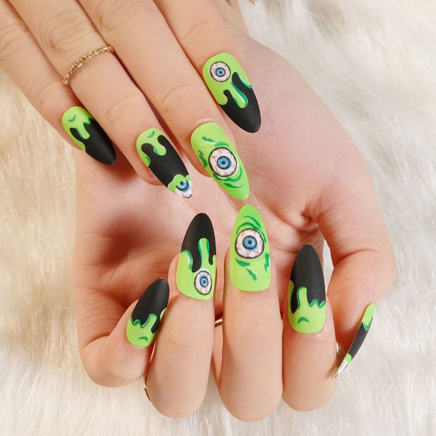 24Pcs Halloween False Nails Wearable French Long Fake Nails Coffin Ballet Press on Nail Black Pumpkin Patch Design Manicure Tips humolife
