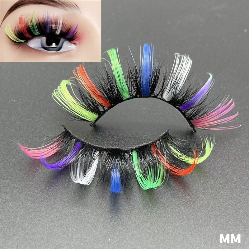 Newest 3D Mink Eyelashes Colorful 100% Mink Lashes Mix Color Pink Blue Red White False Eyelashes Fluffy Soft Cilias Vendor humolife