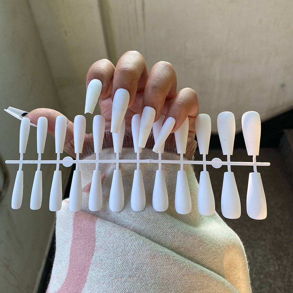 24pcs Mix Colors Matte Super Long Coffin False Nail Ballet Press on Nails Tips for Nails Art Artificial Fingernails Fake Nail humolife