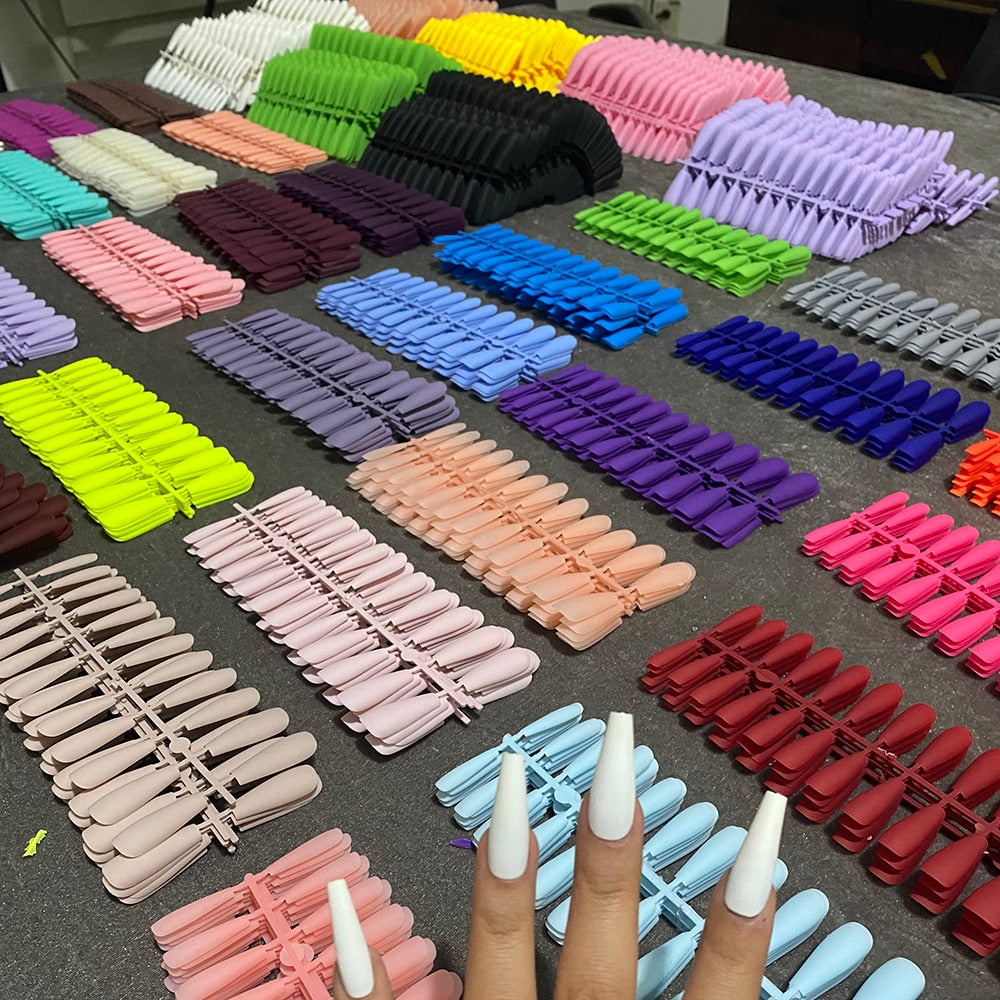 24pcs Mix Colors Matte Super Long Coffin False Nail Ballet Press on Nails Tips for Nails Art Artificial Fingernails Fake Nail humolife