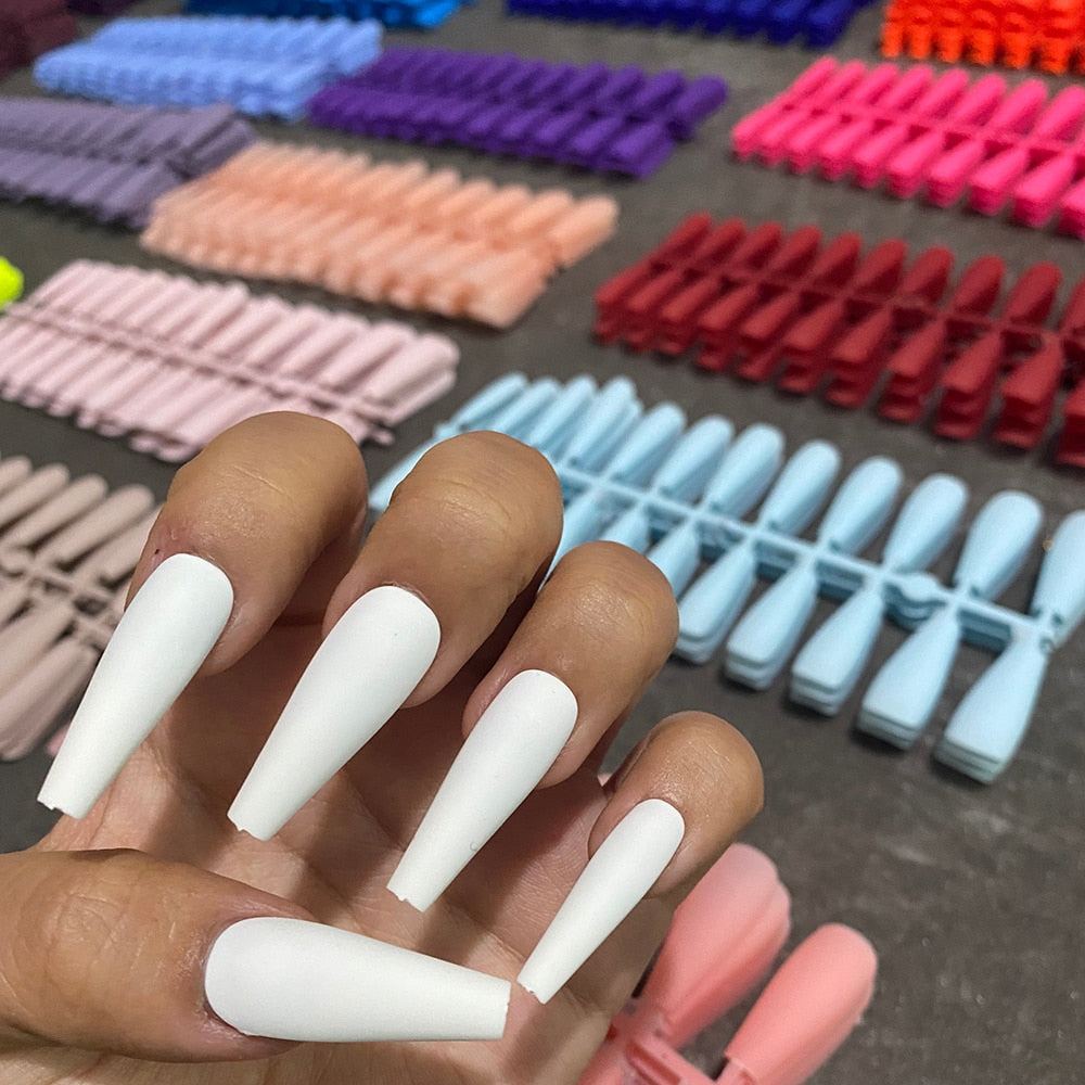 24pcs Mix Colors Matte Super Long Coffin False Nail Ballet Press on Nails Tips for Nails Art Artificial Fingernails Fake Nail humolife