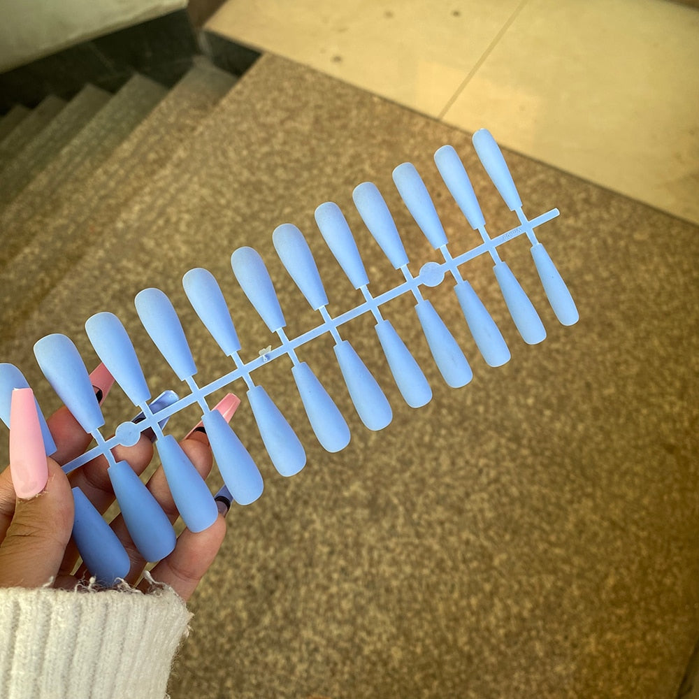 24pcs Mix Colors Matte Super Long Coffin False Nail Ballet Press on Nails Tips for Nails Art Artificial Fingernails Fake Nail humolife