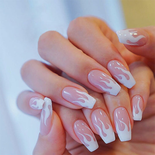 24Pcs/Box Charming Pink Flame Short Ballet Wearable Fake Nails press on Square Head Full Cover Detachable Finished Fingernails humolife