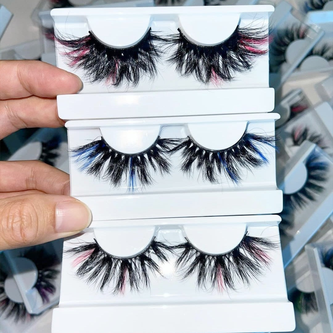 Newest 3D Mink Eyelashes Colorful 100% Mink Lashes Mix Color Pink Blue Red White False Eyelashes Fluffy Soft Cilias Vendor humolife