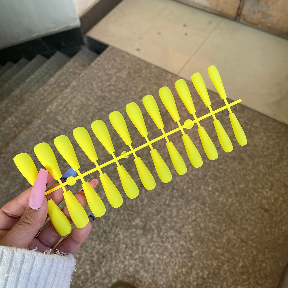 24pcs Mix Colors Matte Super Long Coffin False Nail Ballet Press on Nails Tips for Nails Art Artificial Fingernails Fake Nail humolife