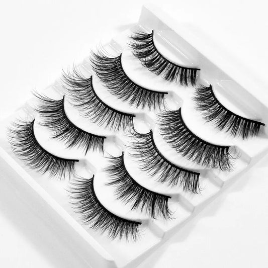 New 5Pairs False Eyelashes Hand Made 3D Mink Lashes Natural Long Eyelashes Thick Fake Eyelash Extension Makeup Tools Maquiagem humolife