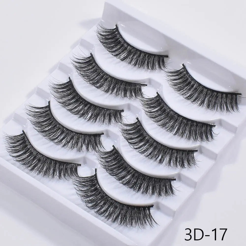 New 5Pairs False Eyelashes Hand Made 3D Mink Lashes Natural Long Eyelashes Thick Fake Eyelash Extension Makeup Tools Maquiagem humolife