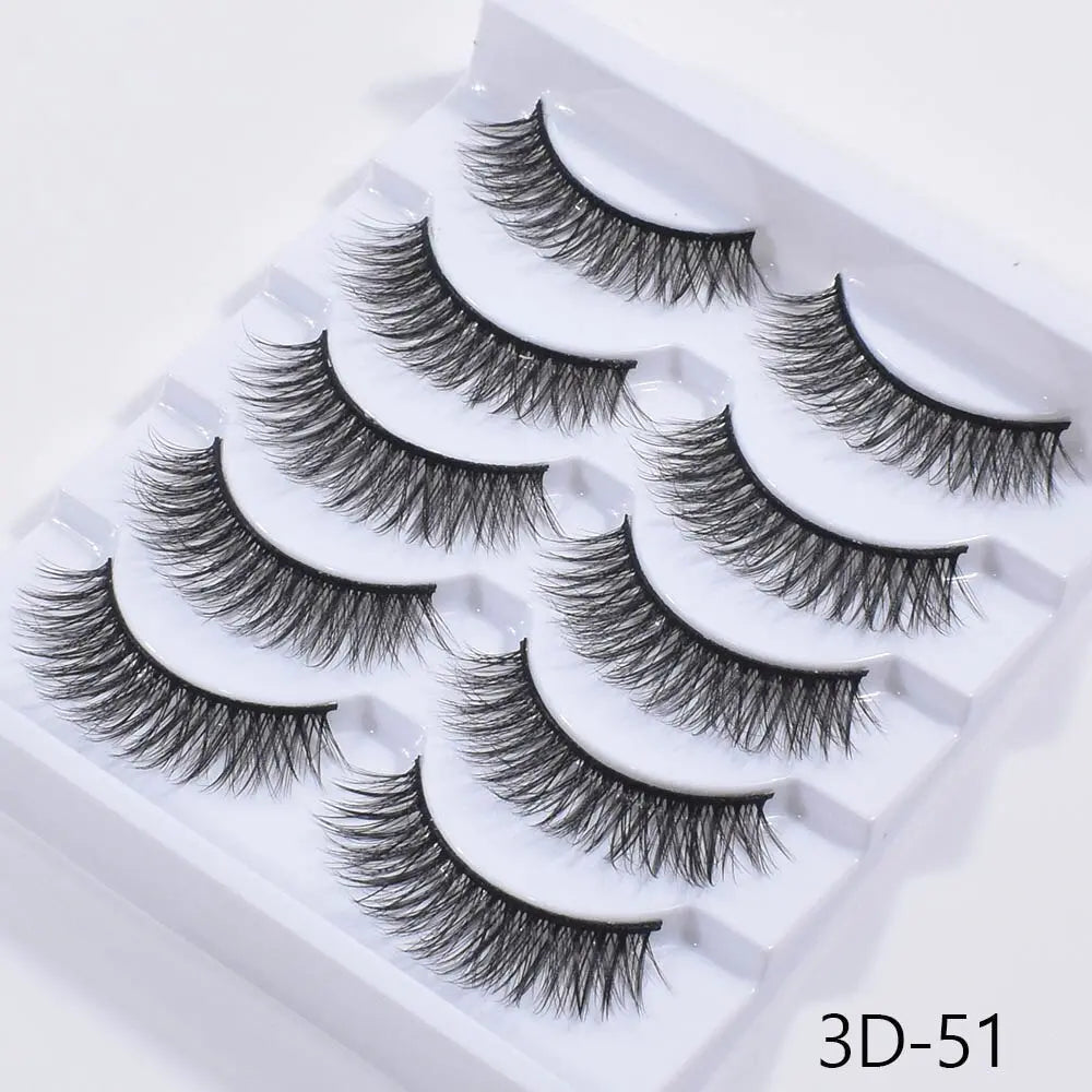 New 5Pairs False Eyelashes Hand Made 3D Mink Lashes Natural Long Eyelashes Thick Fake Eyelash Extension Makeup Tools Maquiagem humolife