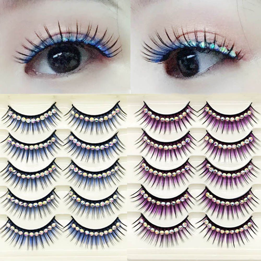 1/5Pairs Soft Mink False Eyelashes Natural 3D Fake Eye Lashes with Shiny Rhinestones Makeup Party Colored Extension Eyelashes humolife