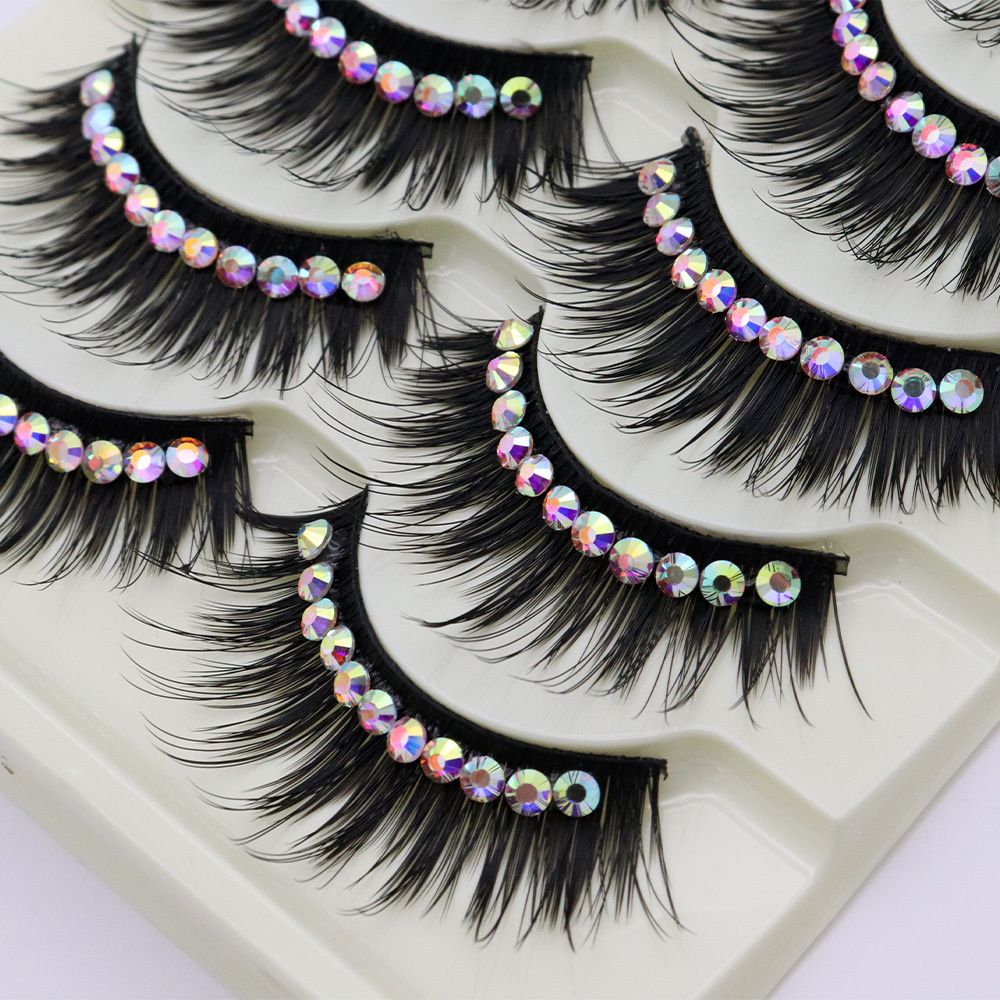 1/5Pairs Soft Mink False Eyelashes Natural 3D Fake Eye Lashes with Shiny Rhinestones Makeup Party Colored Extension Eyelashes humolife