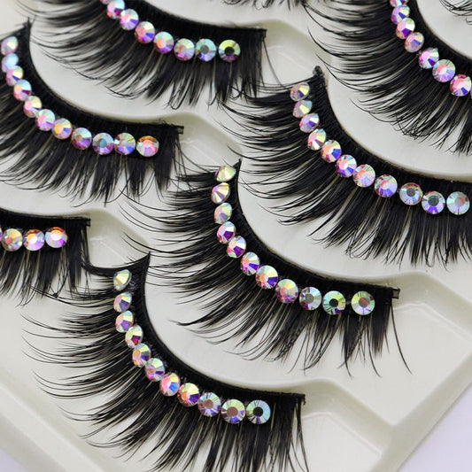 1/5Pairs Soft Mink False Eyelashes Natural 3D Fake Eye Lashes with Shiny Rhinestones Makeup Party Colored Extension Eyelashes humolife