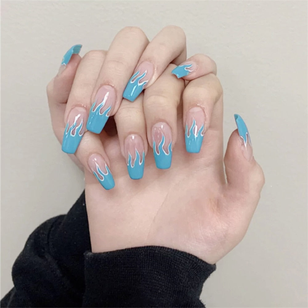 24Pcs/Box Charming Pink Flame Short Ballet Wearable Fake Nails press on Square Head Full Cover Detachable Finished Fingernails humolife