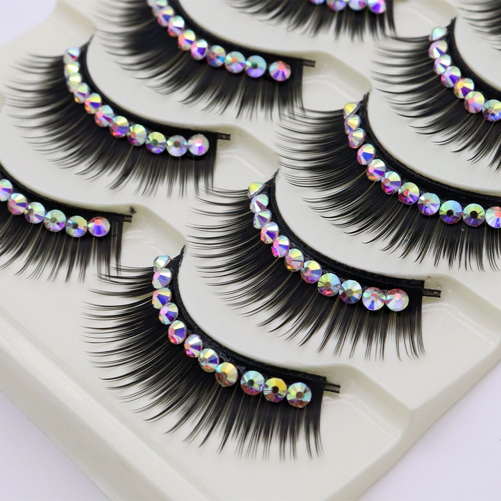1/5Pairs Soft Mink False Eyelashes Natural 3D Fake Eye Lashes with Shiny Rhinestones Makeup Party Colored Extension Eyelashes humolife