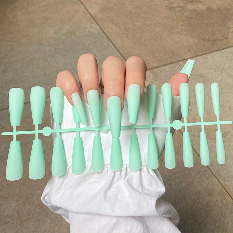24pcs Mix Colors Matte Super Long Coffin False Nail Ballet Press on Nails Tips for Nails Art Artificial Fingernails Fake Nail humolife