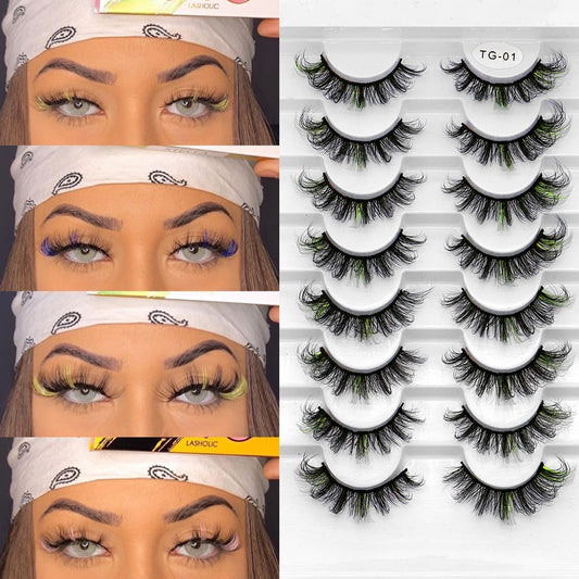 halloween 5/8pairs Colored Eyelashes Wispy Mink Lashes Natural Fluffy Cat Eye Lashes Strip 5D False Eyelashes Eyelash Extension humolife