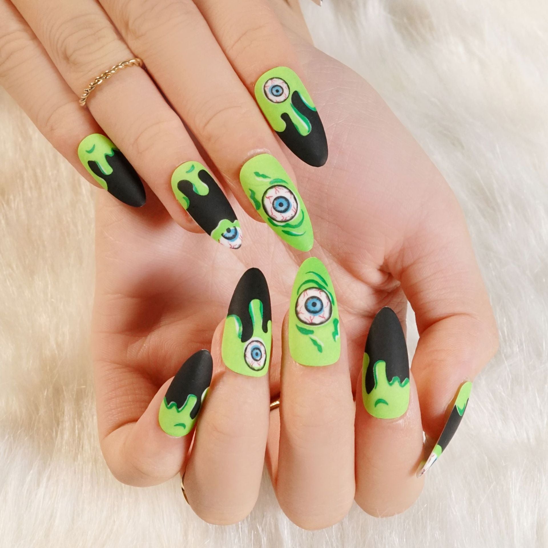 24Pcs Halloween False Nails Wearable French Long Fake Nails Coffin Ballet Press on Nail Black Pumpkin Patch Design Manicure Tips humolife